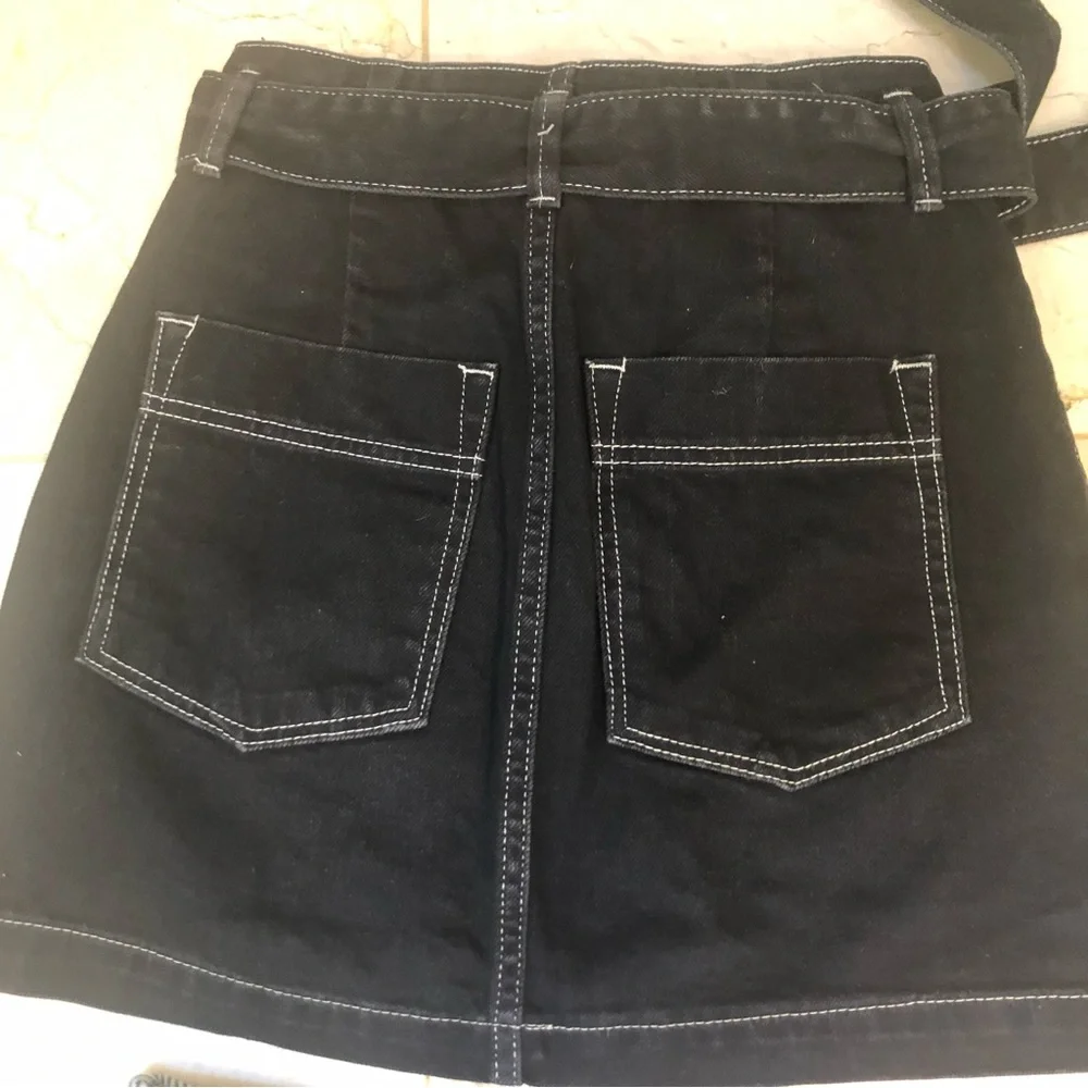 Mini skirt LOT of 2, dark denim zip and tie front and heavy thread stretch, Sz S - Picture 6 of 16